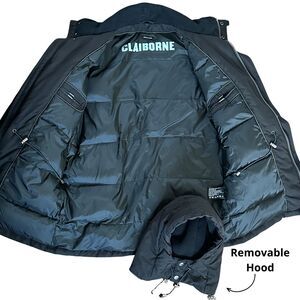 Claiborne Down Jacket Men’s Large Black Duck Down Parka Winter Coat Hooded